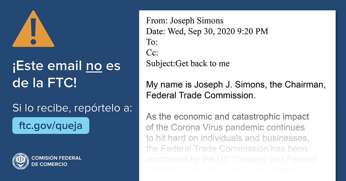 Un email de el Chairman Joseph Simons de la FTC no es de la FTC